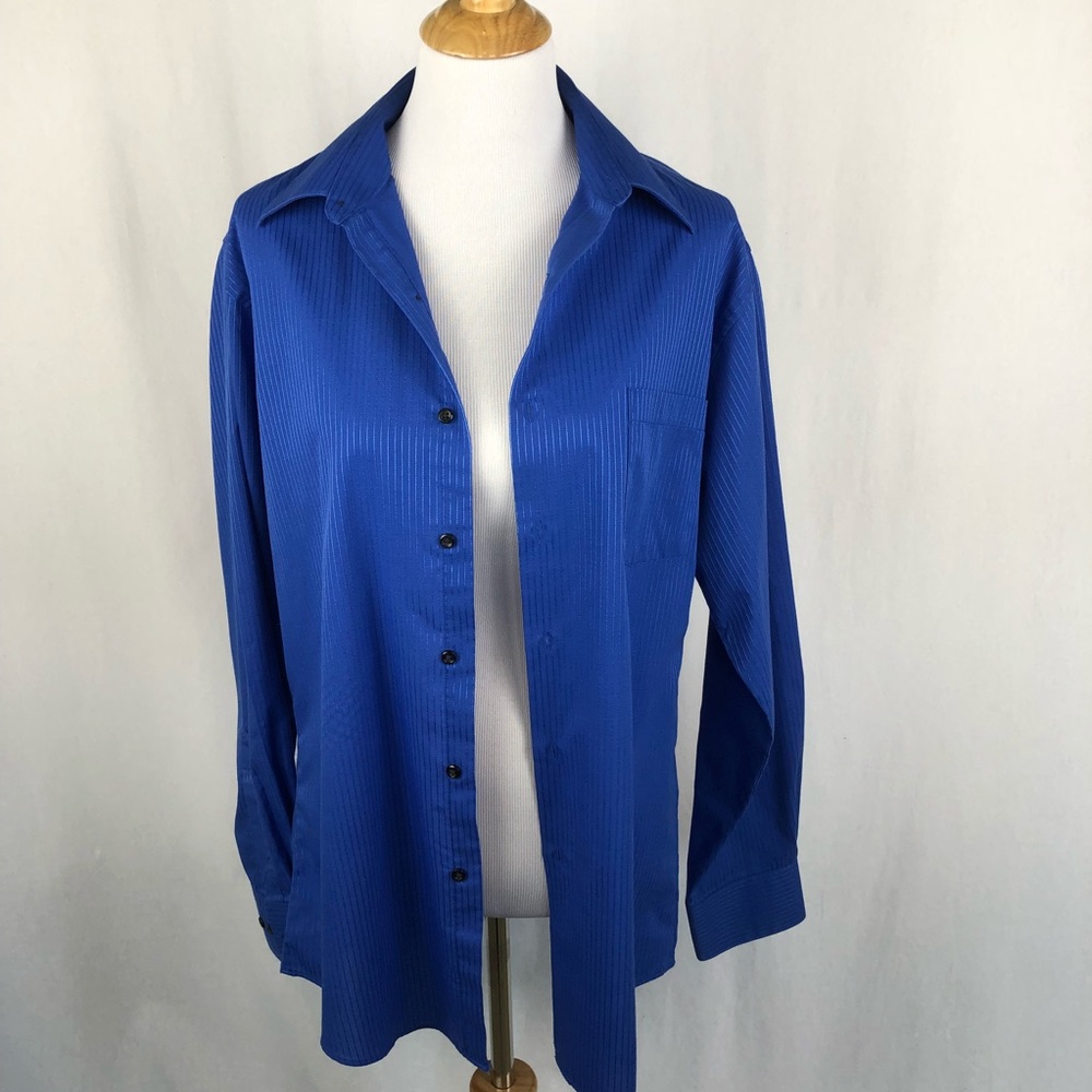 Men’s royal blue satin stripe vanhuesen dress shir